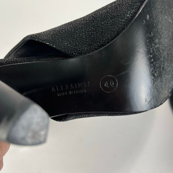 Allsaints Open Toe Heels Branson Sz 40 9 Black Ankle Strap Cone Heel Sandals - Picture 12 of 12